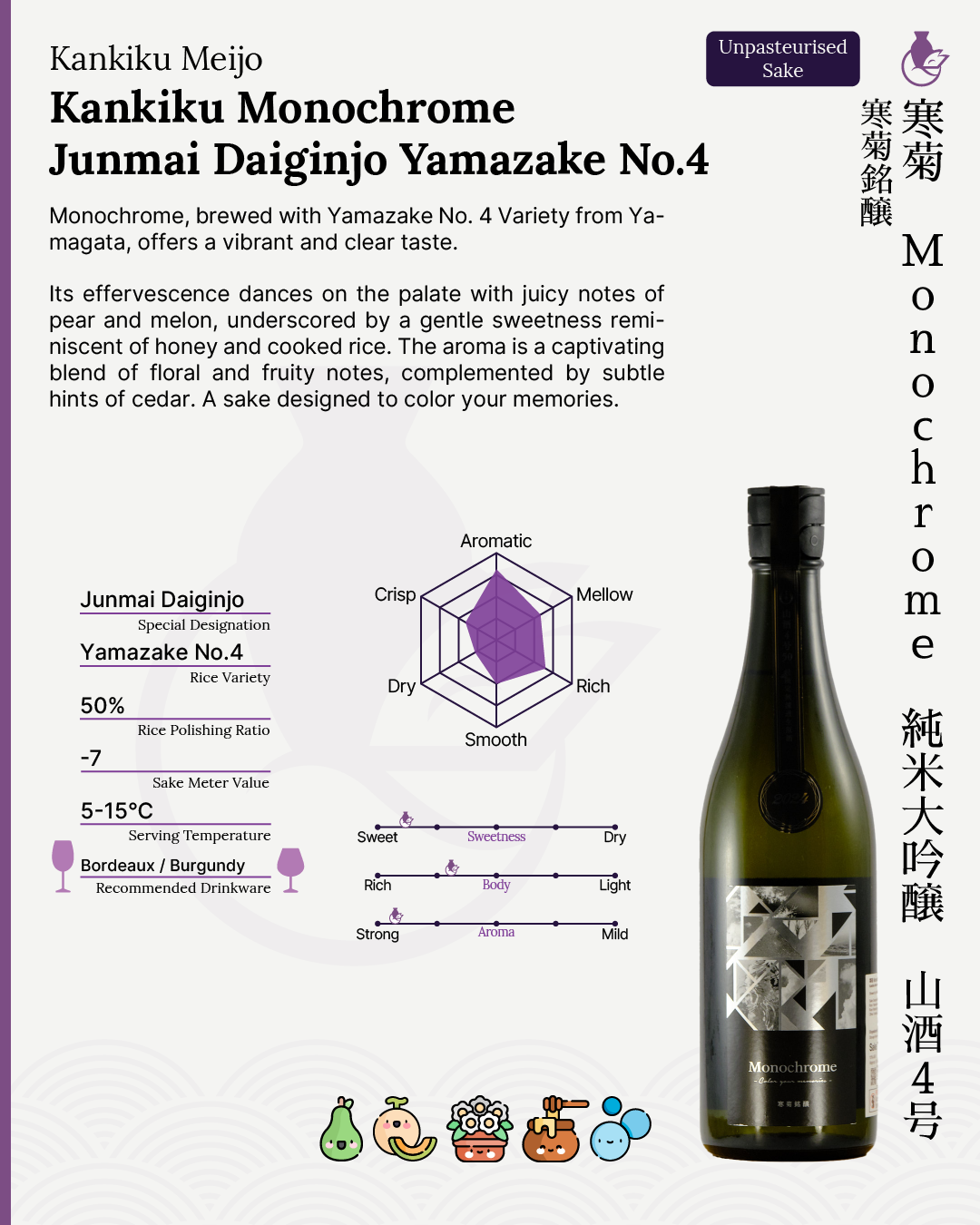 Kankiku Monochrome Junmai Daiginjo Yamazake No.4 | 寒菊 Monochrome 純米大吟醸 山酒4号
